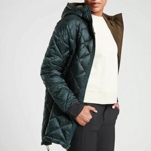 Athleta Vortex Women's Green Reversible Down Jacket Coat, Size XL